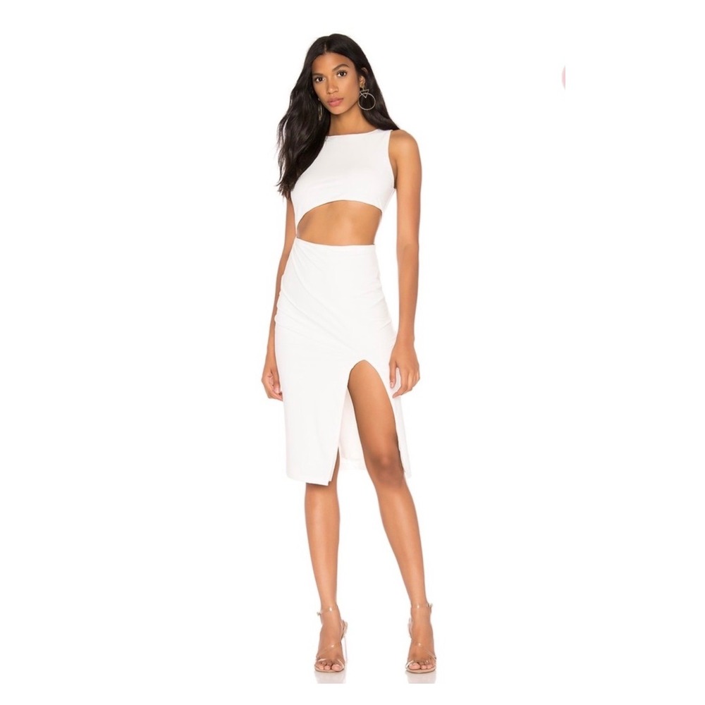 Superdown Amira cutout dress ivory white midi Bodycon dress modern formal bridal
